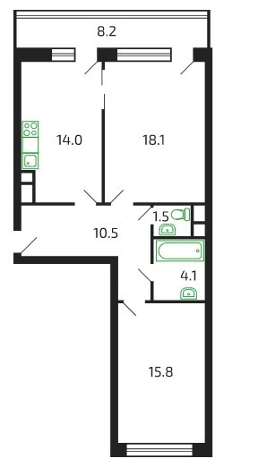 Двухкомнатная квартира 68.1 м²